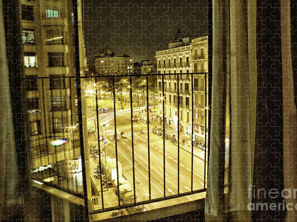 Cityscape Jigsaw Puzzle featuring the photograph Alone at Midnight in Barcelona by Becqi Sherman