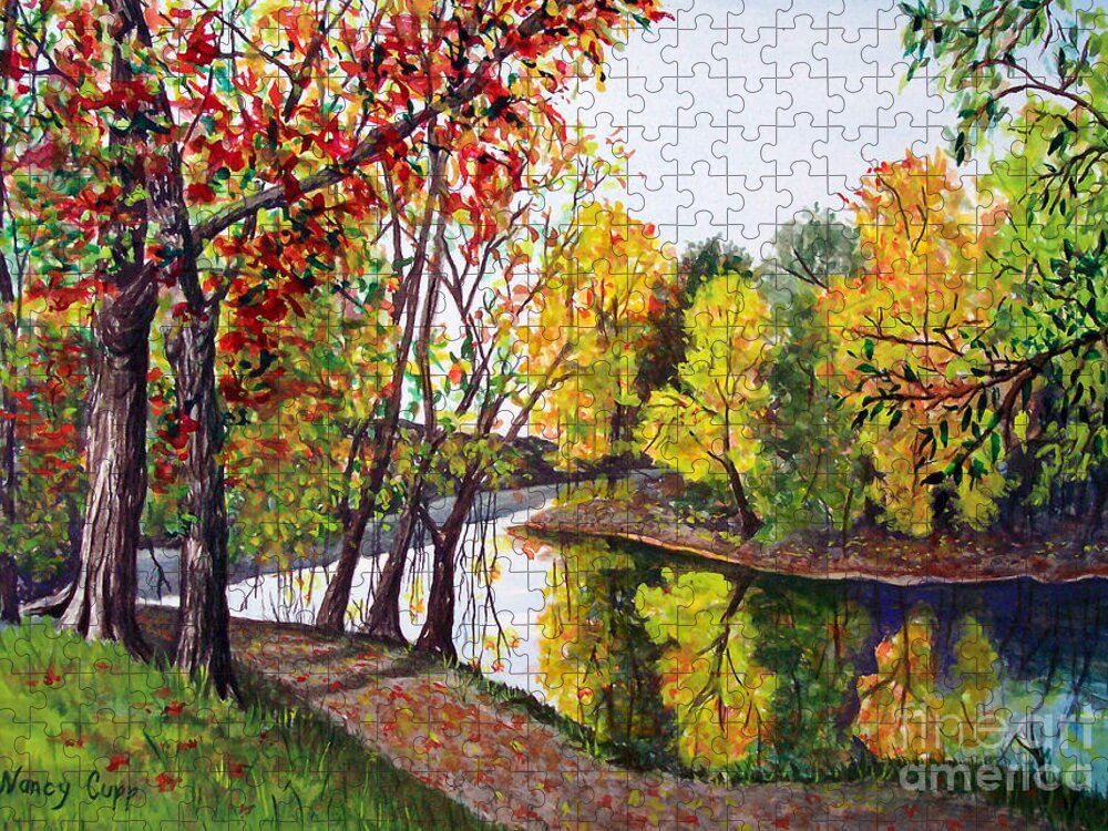 Blanchard River Jigsaw Puzzle featuring the painting Along The Blanchard by Nancy Cupp