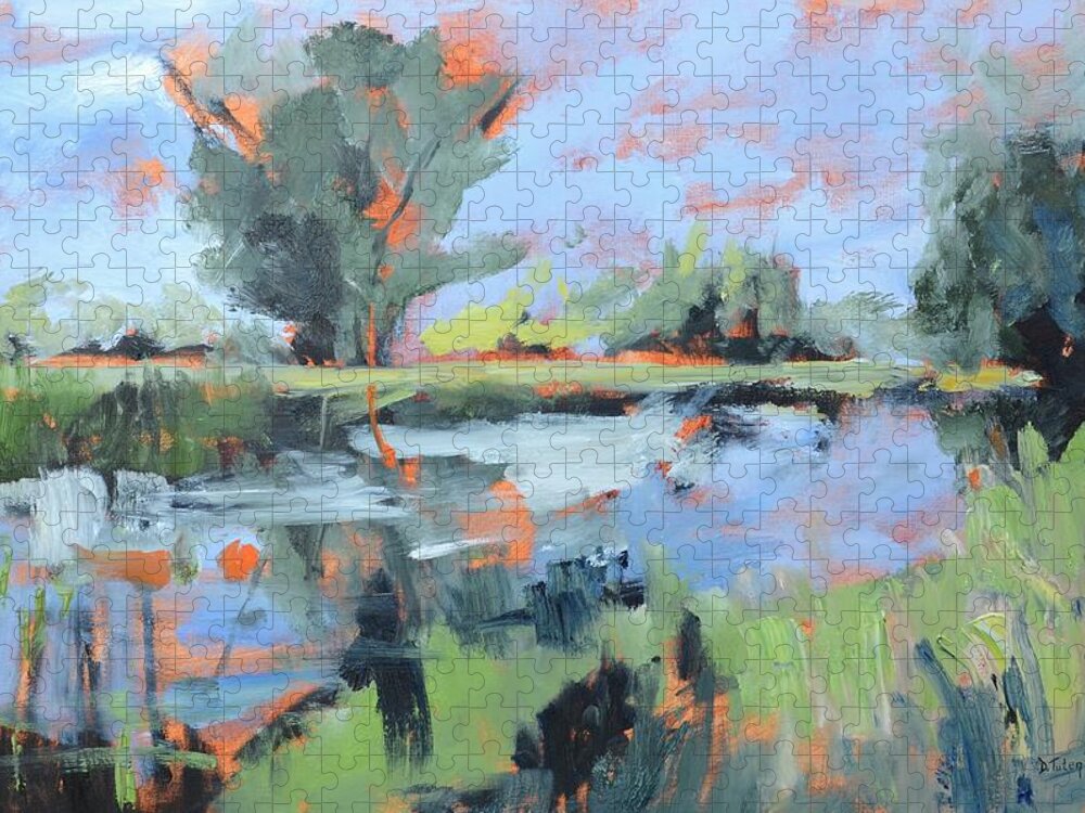 Abstract Landscape Jigsaw Puzzle featuring the painting Along the River by Donna Tuten
