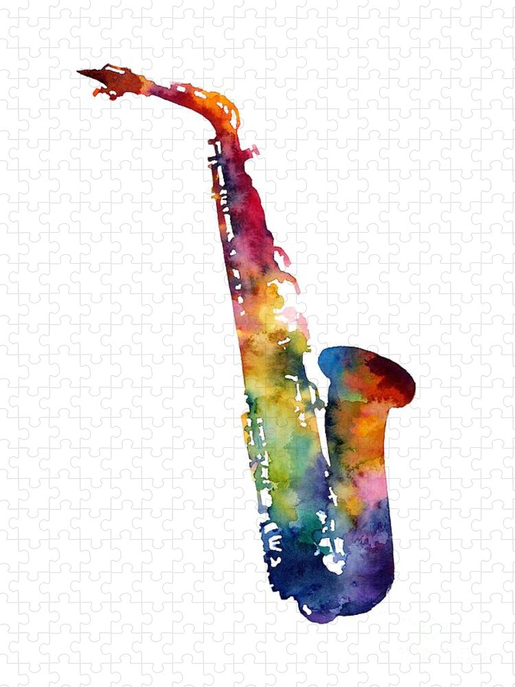 Alto Sax Jigsaw Puzzle featuring the painting Alto Sax by Hailey E Herrera