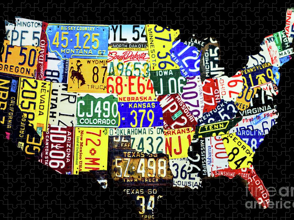 Us License Plate Map Jigsaw Puzzle featuring the photograph United States License Plate Map by M G Whittingham