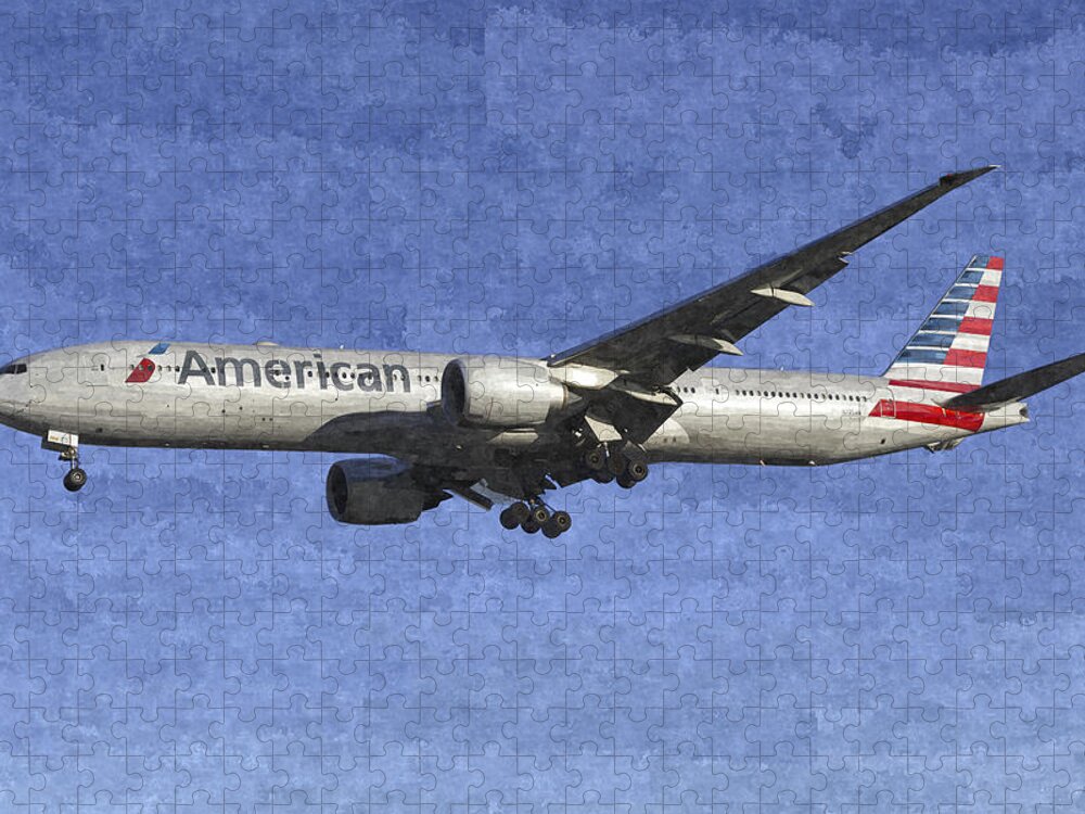 American Jigsaw Puzzle featuring the photograph American Airlines Boeing 777 Aircraft Art by David Pyatt