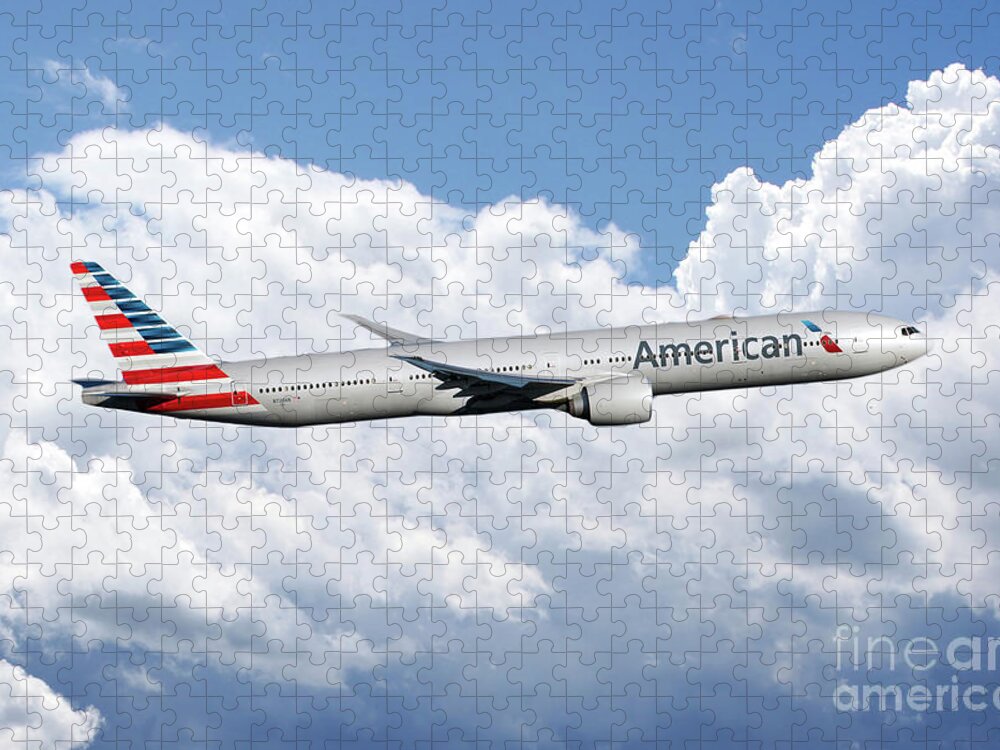 American Jigsaw Puzzle featuring the digital art American AIrlines Boeing 777 by Airpower Art