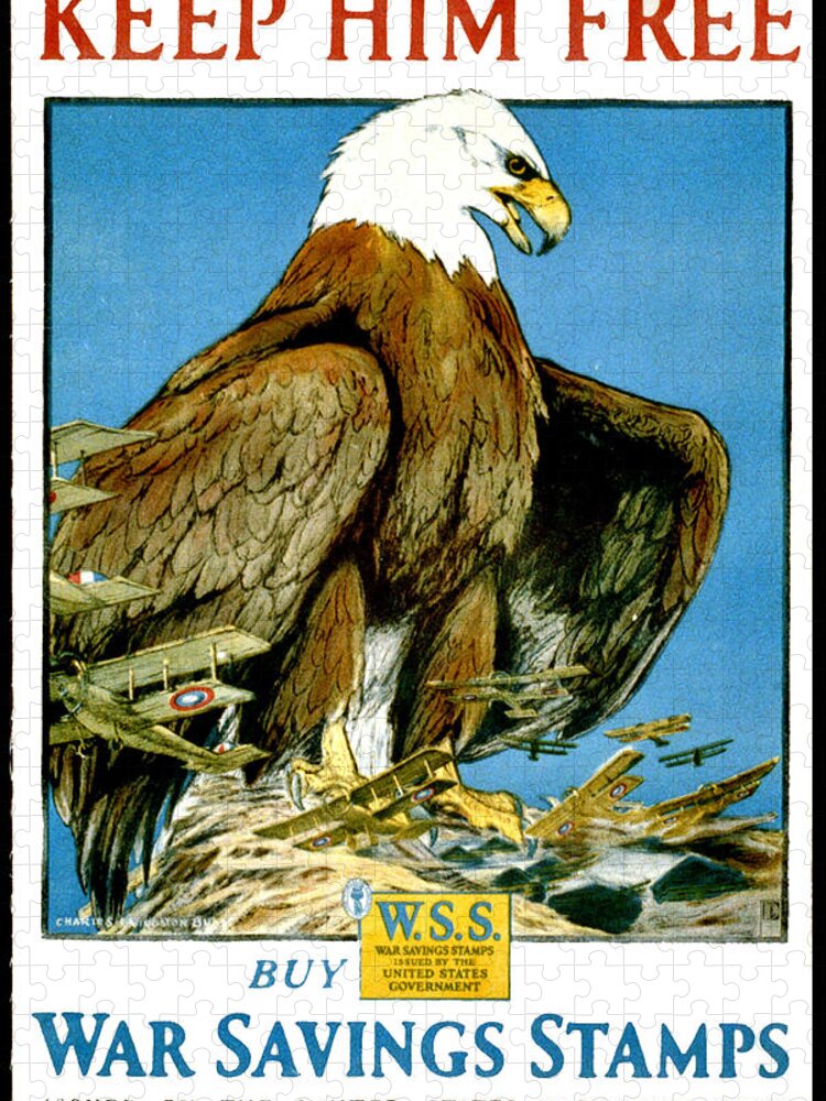 American Eagle Jigsaw Puzzle featuring the painting American eagle, keep him free, war savings stamps by Long Shot