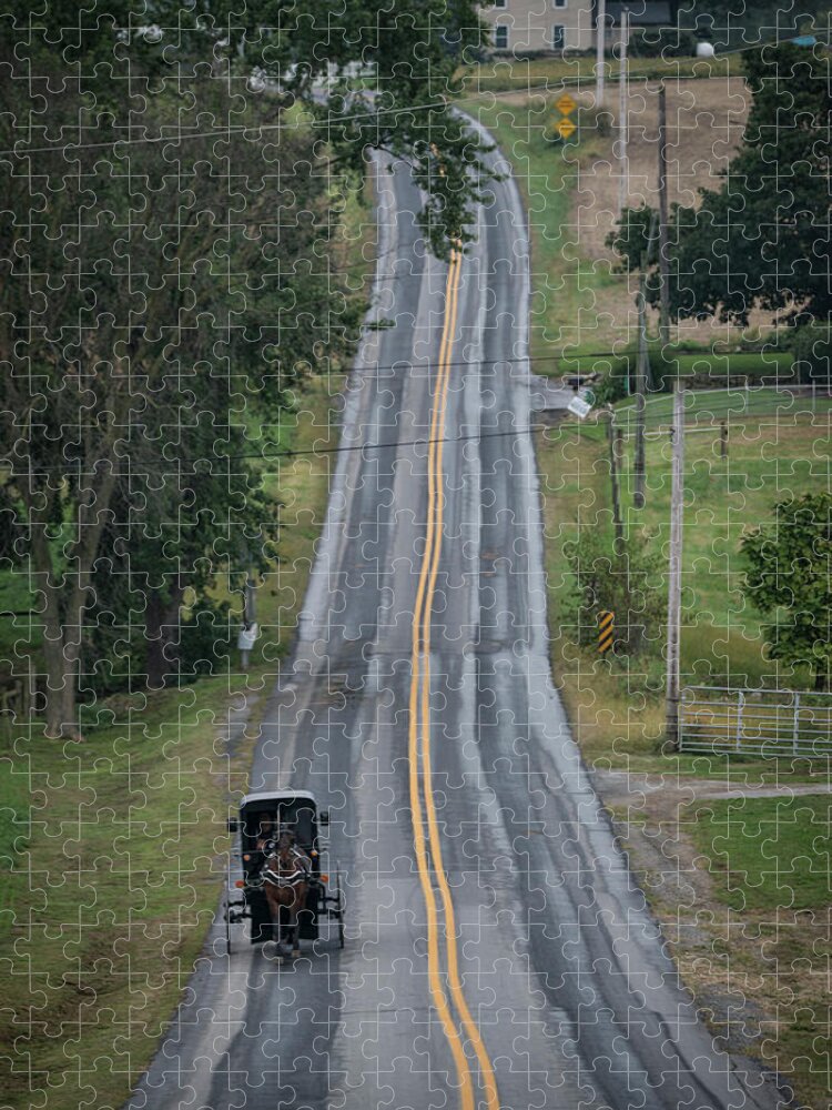 Amish Buggy Jigsaw Puzzle featuring the photograph Amish Buggy Strasburg PA by Jim Pearson
