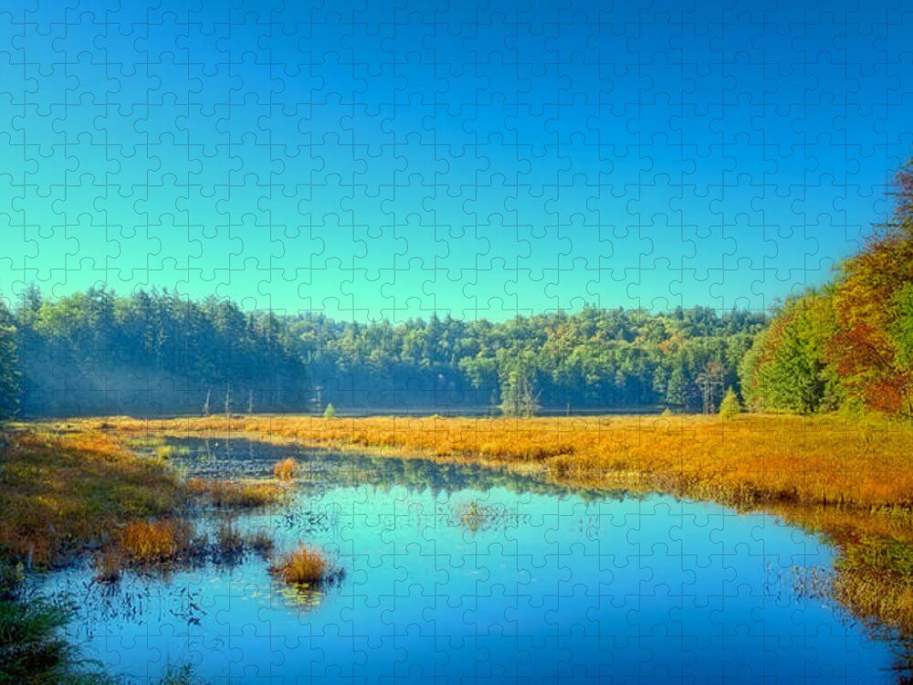 An Autumn Morning At Cary Lake Jigsaw Puzzle featuring the photograph An Autumn Morning at Cary Lake by David Patterson