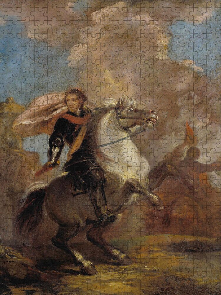 18th Century Art Jigsaw Puzzle featuring the painting An Officer on Horseback by Joshua Reynolds