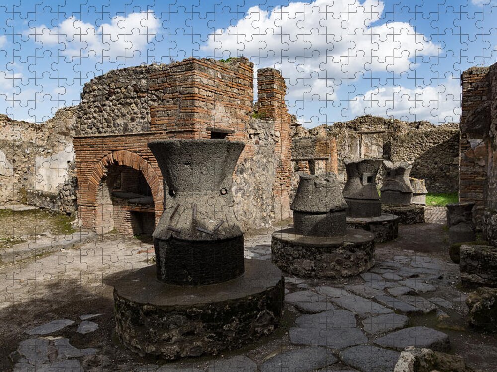 Georgia Mizuleva Jigsaw Puzzle featuring the photograph Ancient Pompeii - Bakery of Modestus Millstones and Bread Oven by Georgia Mizuleva