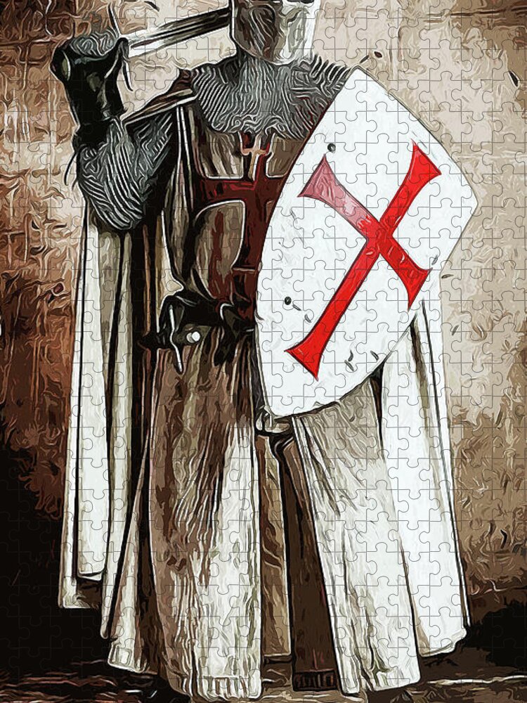 Ancient Templar Jigsaw Puzzle featuring the painting Ancient Templar Knight - 08 by AM FineArtPrints