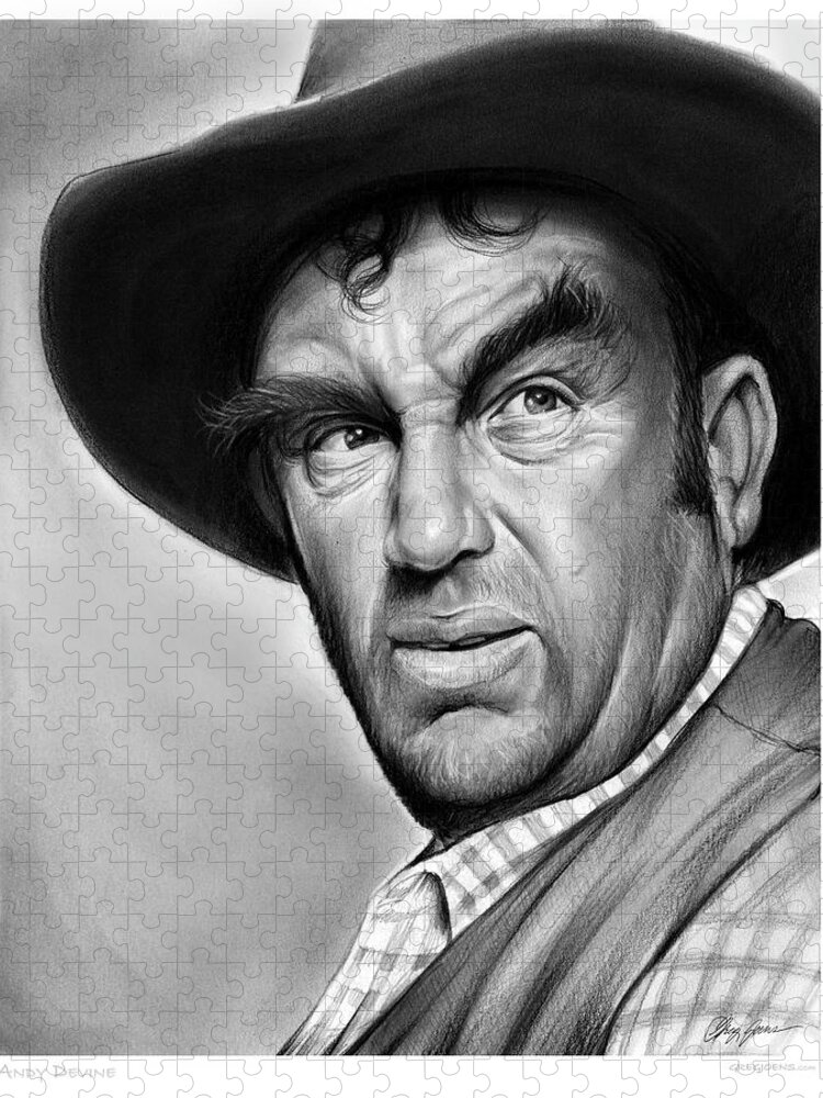 Andy Devine Jigsaw Puzzle featuring the drawing Andy Devine by Greg Joens