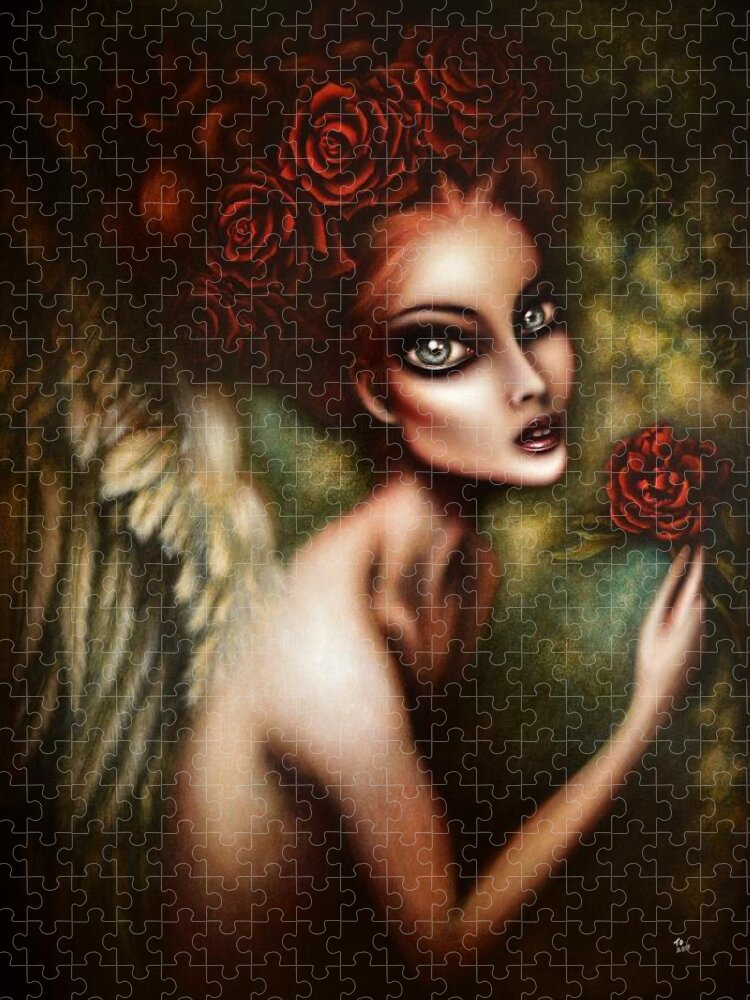 Red Jigsaw Puzzle featuring the painting Angel Gabriel Painting by Tiago Azevedo Pop Surrealism Art by Tiago Azevedo