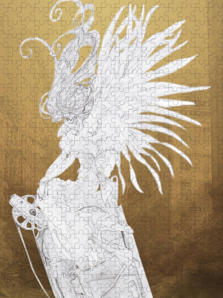 Angel Jigsaw Puzzle featuring the drawing Angel Statue by Shawn Dall