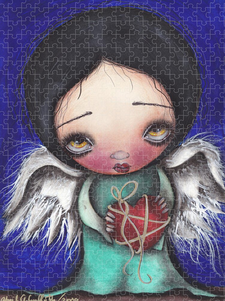 Angel Jigsaw Puzzle featuring the painting Angel with Heart by Abril Andrade