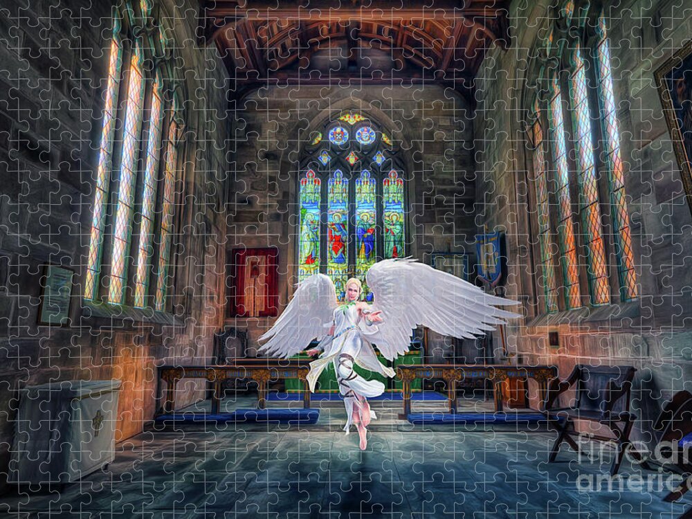 Church Jigsaw Puzzle featuring the mixed media Angels Love and Guidance by Ian Mitchell