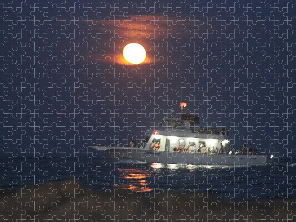 Boat Jigsaw Puzzle featuring the photograph Angler Cruises Under Full Moon by Robert Banach