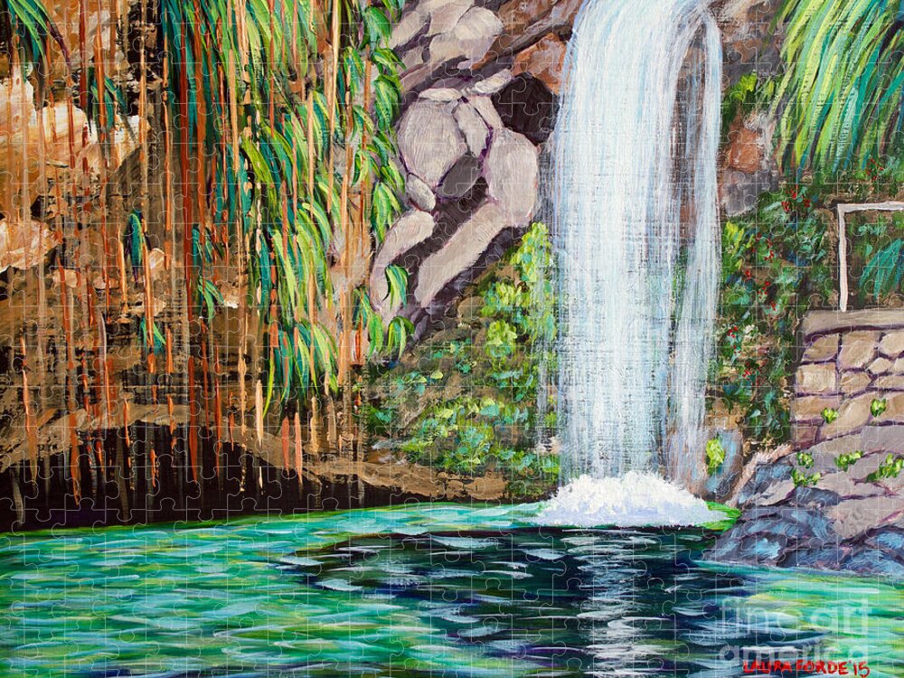 Annandale Waterfall Jigsaw Puzzle featuring the painting Annandale Waterfall by Laura Forde