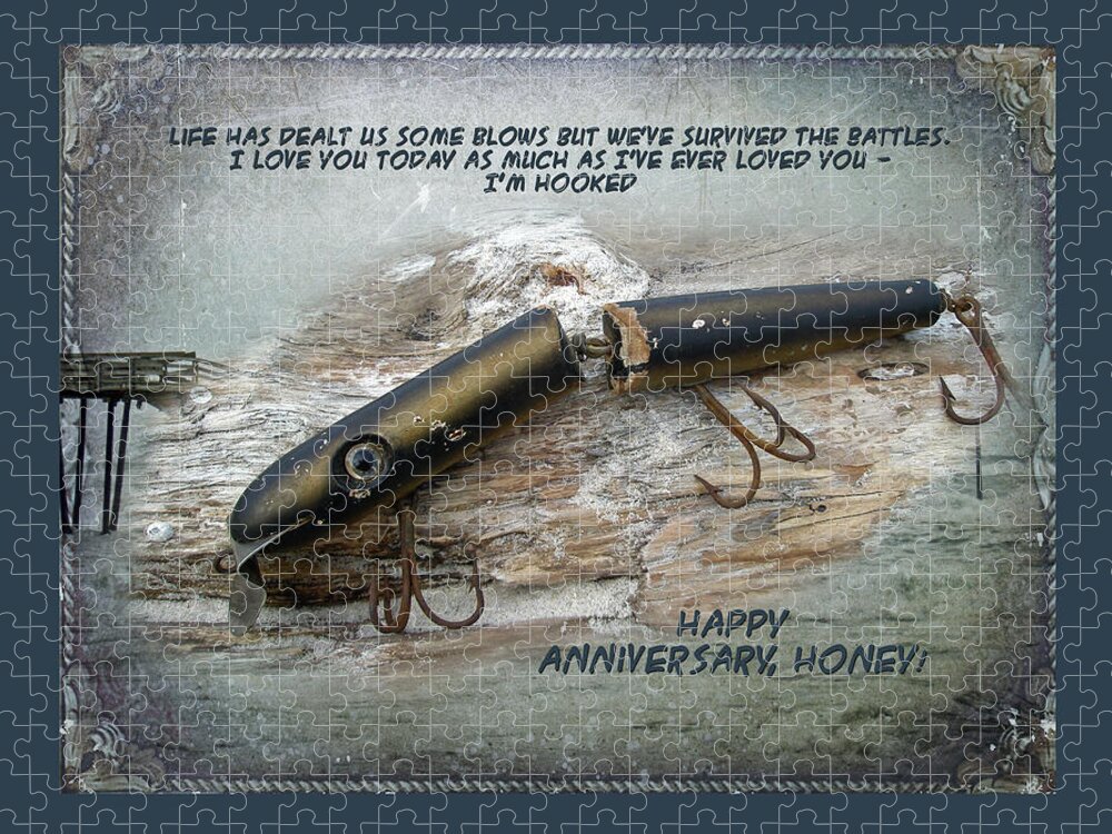 Anniversary Greeting Card - Vintage Saltwater Fishing Lure Jigsaw