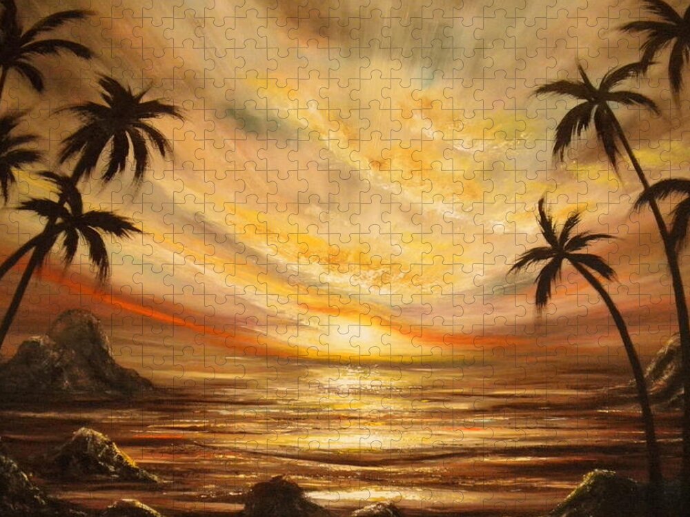 Sunsets Jigsaw Puzzle featuring the painting Another Sunset in Paradise 77 by Gina De Gorna