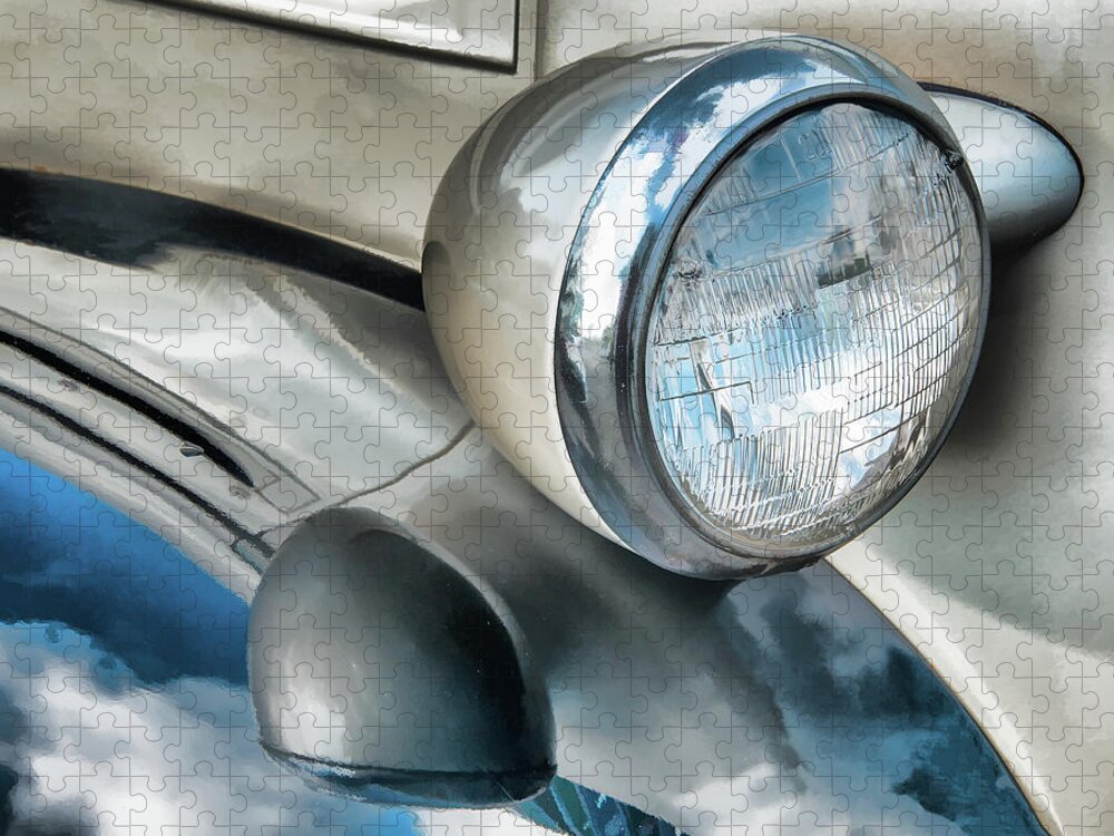 Autumobile Jigsaw Puzzle featuring the photograph Antique Car Headlight And Reflections by Gary Slawsky