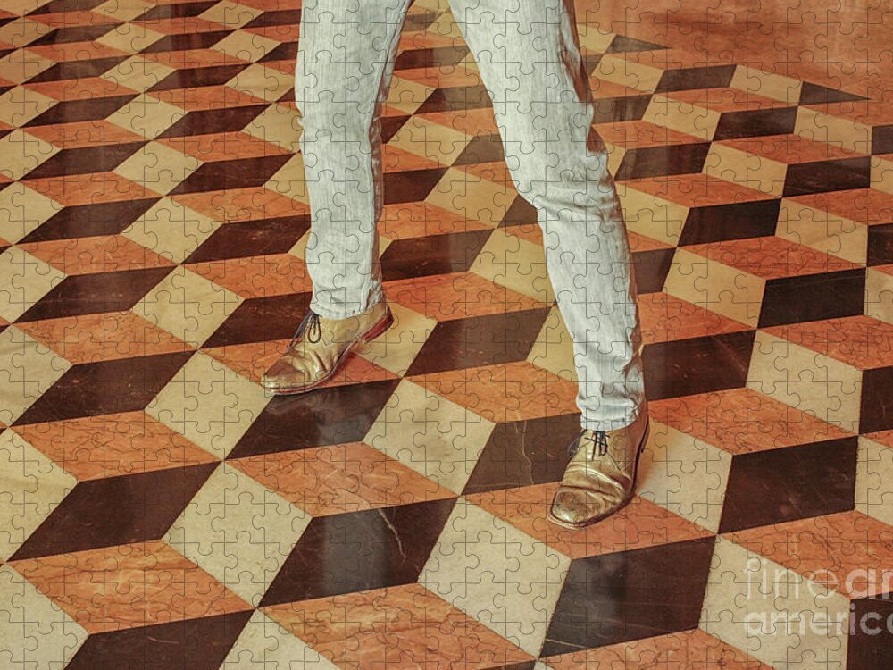 15th Jigsaw Puzzle featuring the photograph Antique optical illusion floor tiles by Patricia Hofmeester