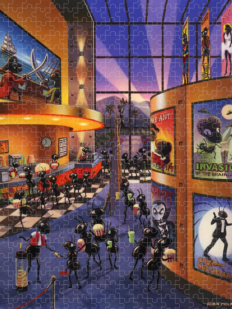 Ants. Ant Farm Characters Jigsaw Puzzle featuring the painting Ants at the Movie Theatre by Robin Moline