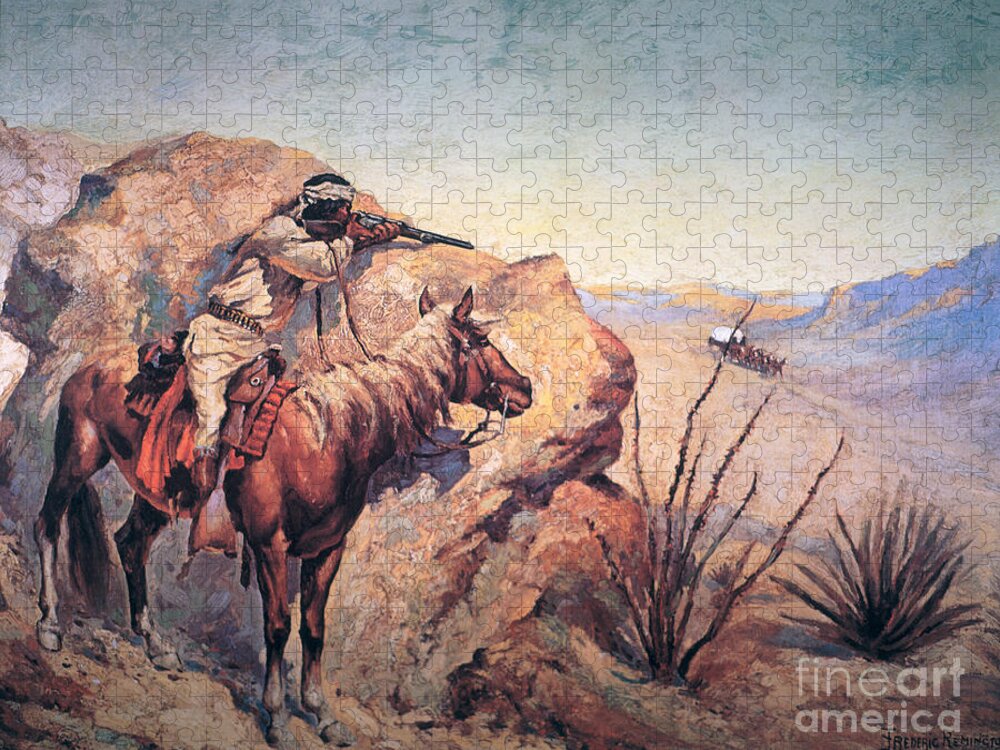 Apache Ambush By Frederic Remington Jigsaw Puzzle featuring the painting Apache Ambush by Frederic Remington