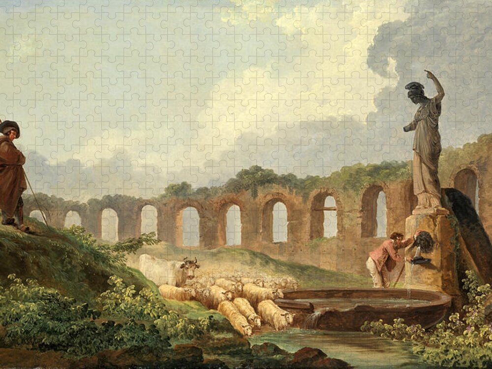 Hubert Robert Jigsaw Puzzle featuring the painting Aqueduct in Ruins by Hubert Robert