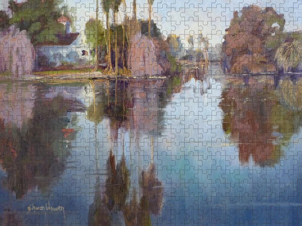 Lake Jigsaw Puzzle featuring the painting Arboretum Reflection by Sharon Weaver