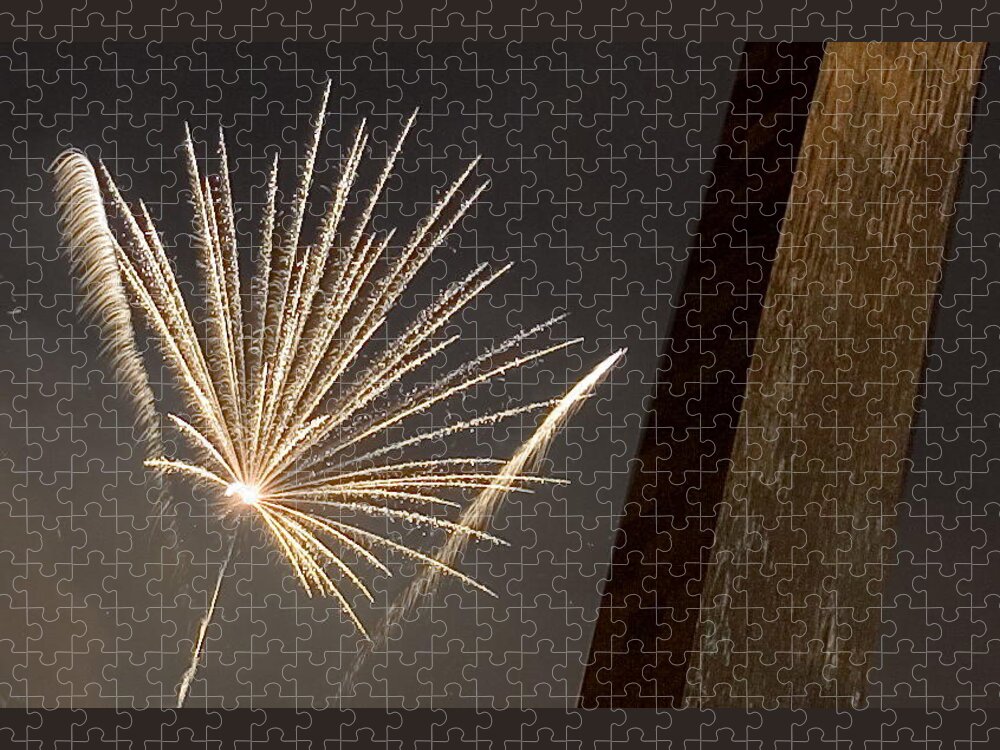 Events Jigsaw Puzzle featuring the photograph Arch with Fireworks by David Coblitz