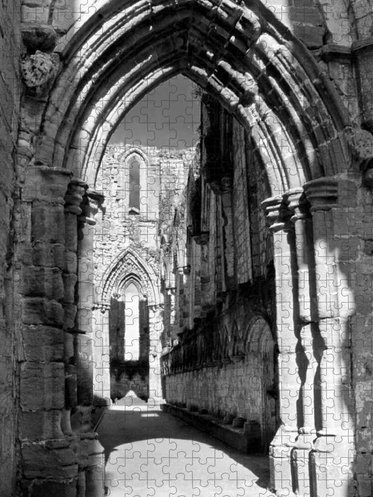 Monochrome Photography Jigsaw Puzzle featuring the photograph Arched passage. Fountains Abbey. by Elena Perelman