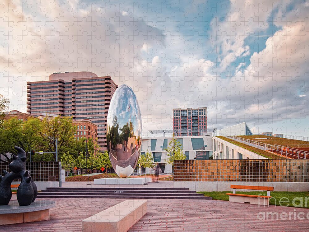 Downtown Jigsaw Puzzle featuring the photograph Architectural Photograph of Anish Kapoor Cloud Column at the Glassell School of Art - MFA Houston by Silvio Ligutti