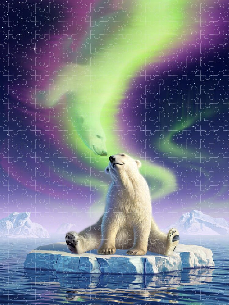 Polar Bear Jigsaw Puzzle featuring the digital art Arctic Kiss by Jerry LoFaro
