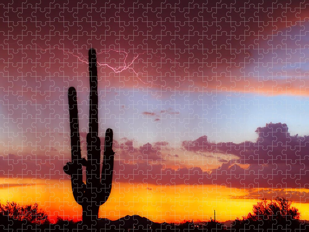Arizona Jigsaw Puzzle featuring the photograph Arizona Lightning Sunset by James BO Insogna