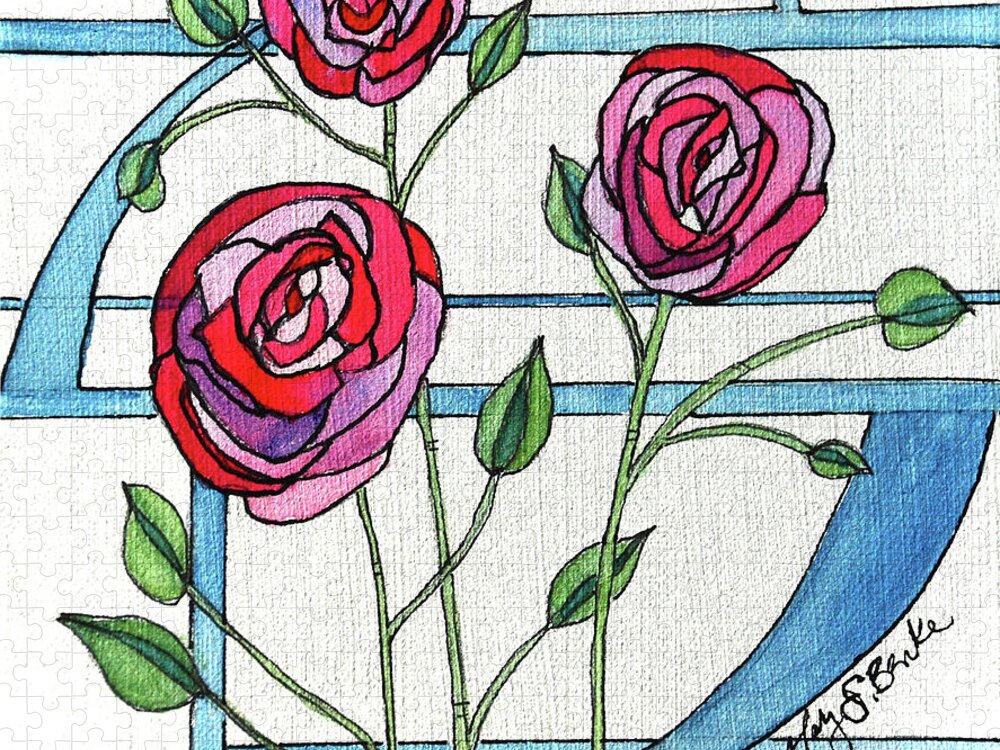 Rose Jigsaw Puzzle featuring the painting Art Nouveau Roses by Mary Benke