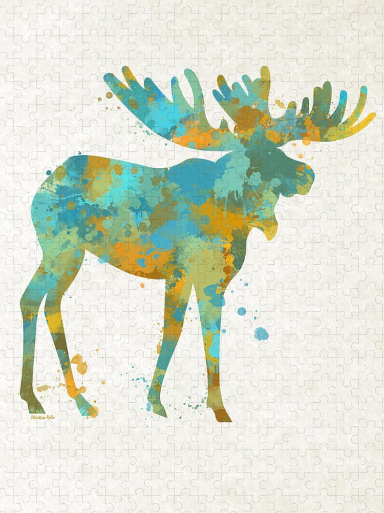 Moose Jigsaw Puzzle featuring the mixed media Moose Watercolor Art by Christina Rollo