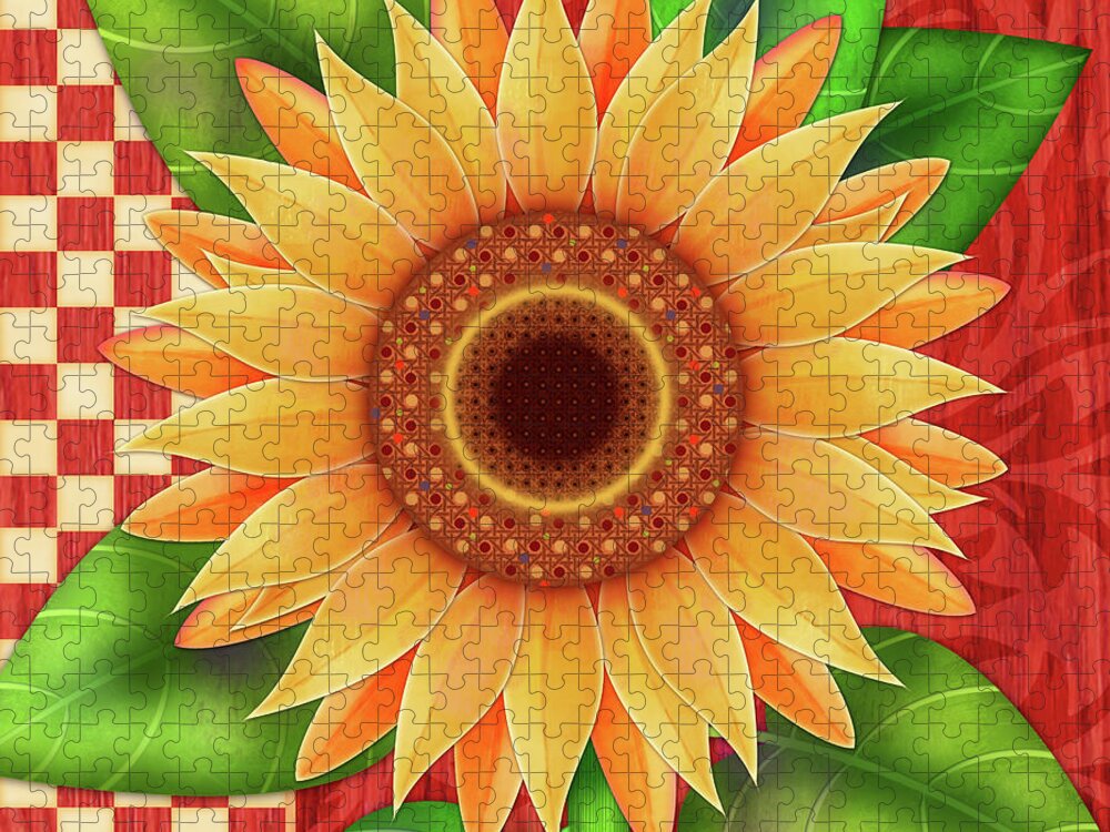 Sunflower Jigsaw Puzzle featuring the digital art Country Sunflower by Valerie Drake Lesiak