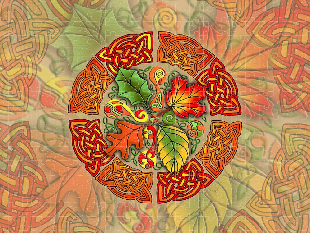 Artoffoxvox Jigsaw Puzzle featuring the mixed media Celtic Autumn Leaves by Kristen Fox