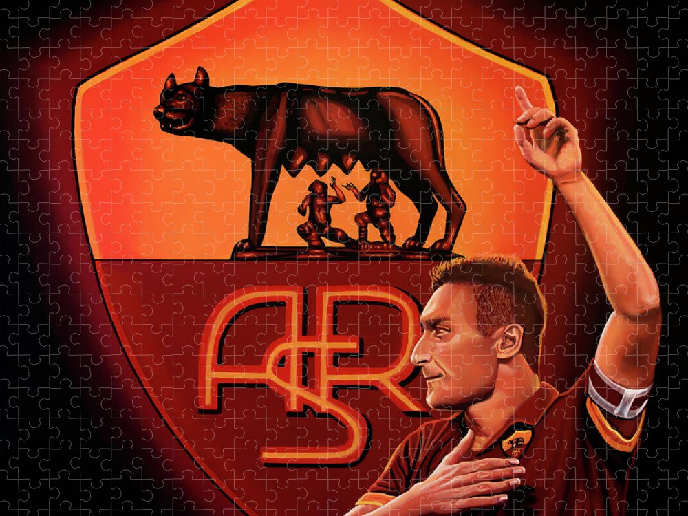 Francesco Totti Jigsaw Puzzle featuring the painting AS Roma Painting by Paul Meijering