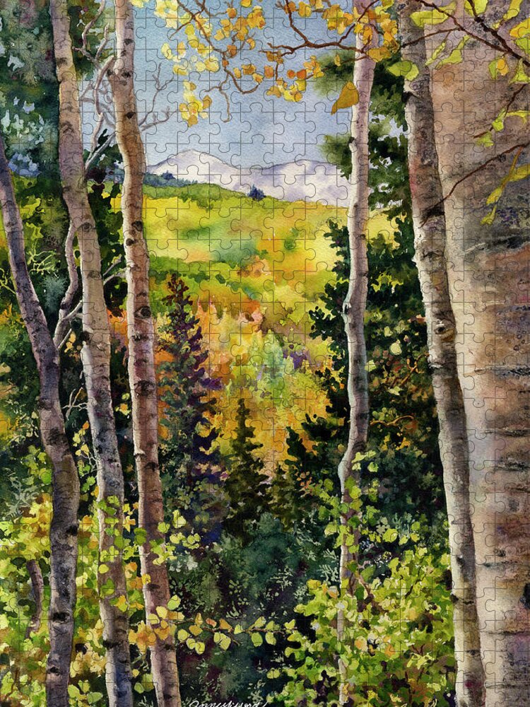Autumn Painting Jigsaw Puzzle featuring the painting Aspen Afternoon by Anne Gifford