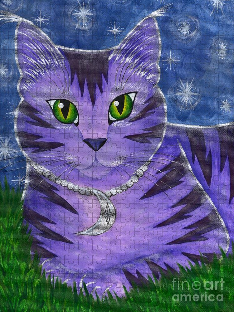 Astra Jigsaw Puzzle featuring the painting Astra Celestial Moon Cat by Carrie Hawks