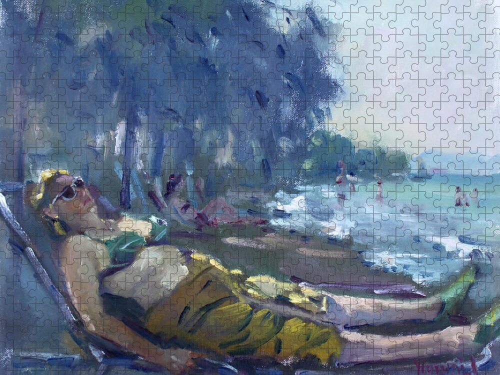 Dilesi Beach Jigsaw Puzzle featuring the painting At Dilesi Beach Greece by Ylli Haruni