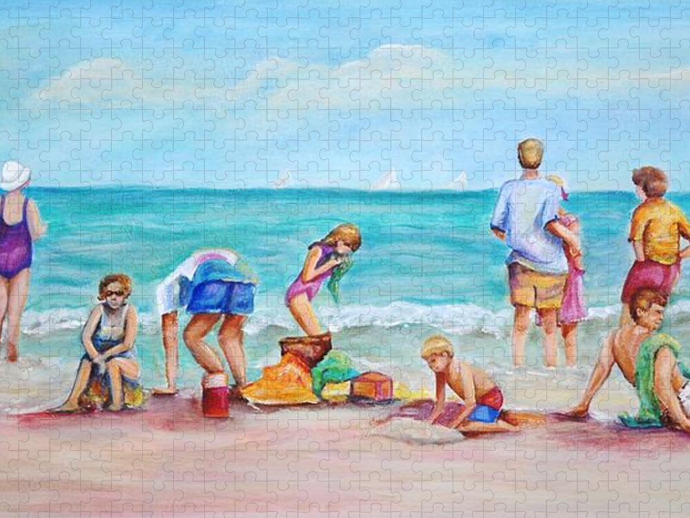 Beach Jigsaw Puzzle featuring the painting At the beach by Patricia Piffath