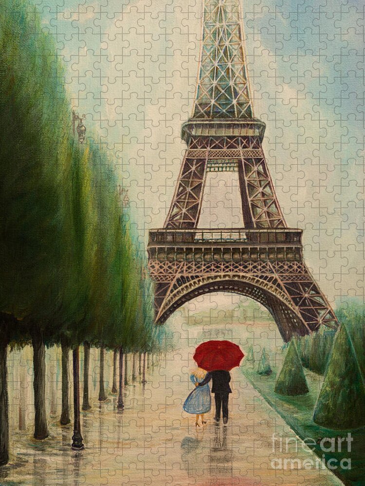 Eiffel Tower Jigsaw Puzzle featuring the painting At the Eiffel Tower by Zina Stromberg