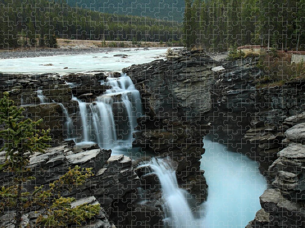 Athabasca Jigsaw Puzzle featuring the photograph Athabasca falls in Jasper National Park by Pierre Leclerc Photography