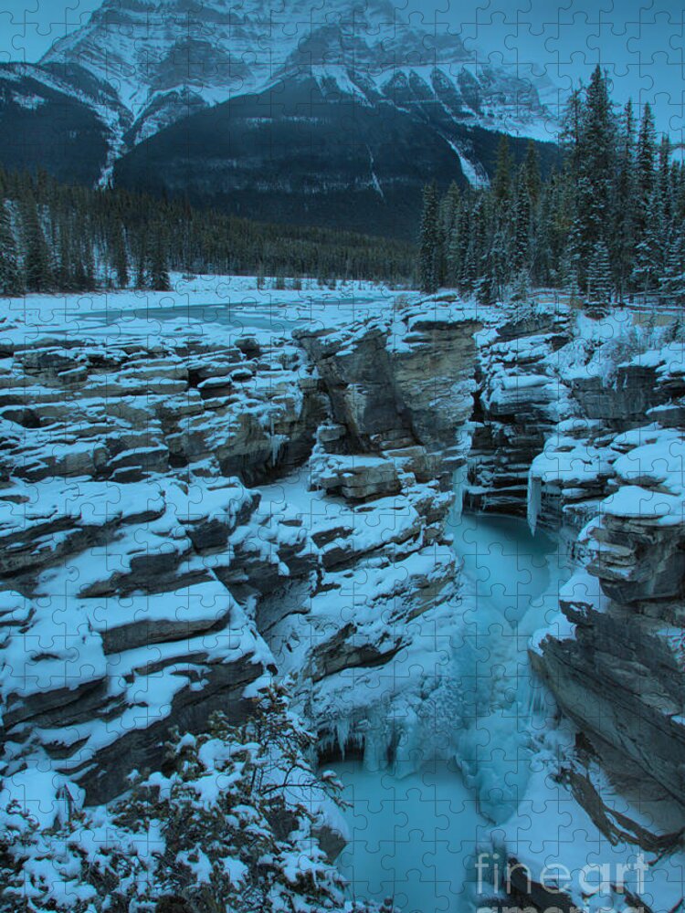 Athabasca Falls Jigsaw Puzzle featuring the photograph Athbasca Falls Frozen Portrait by Adam Jewell