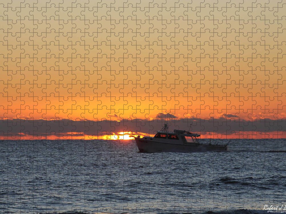 Water Jigsaw Puzzle featuring the photograph Atlantic Ocean Fishing at Sunrise by Robert Banach