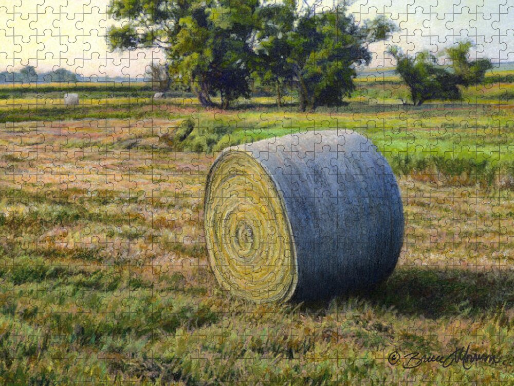 Landscape Jigsaw Puzzle featuring the drawing August Bale Study No.1 by Bruce Morrison