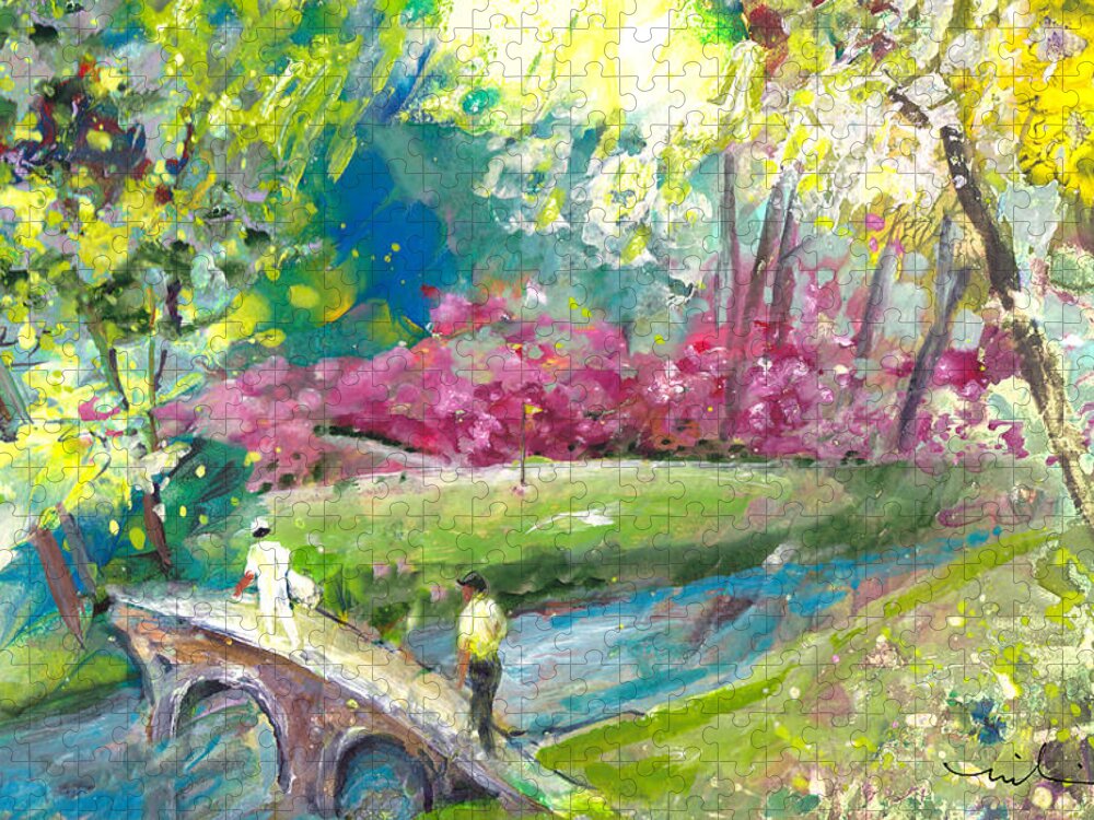 Augusta Jigsaw Puzzle featuring the painting Augusta Golf Course by Miki De Goodaboom