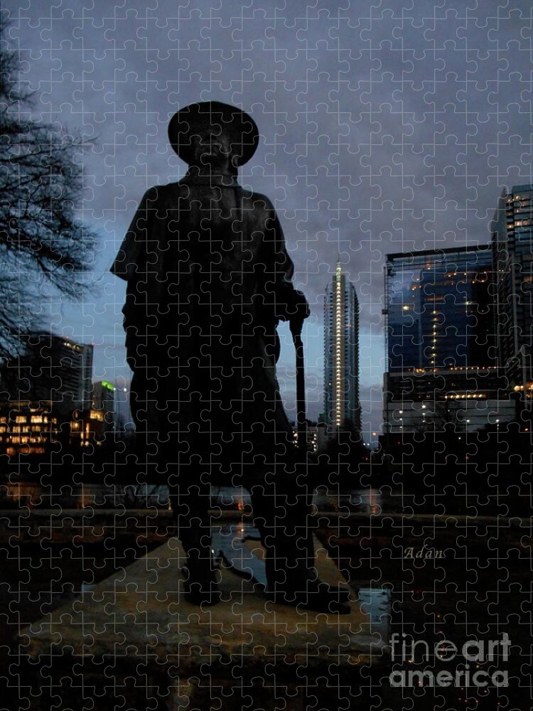 Srv Jigsaw Puzzle featuring the photograph Austin Hike and Bike Trail - Iconic Austin Statue Stevie Ray Vaughn - Three by Felipe Adan Lerma