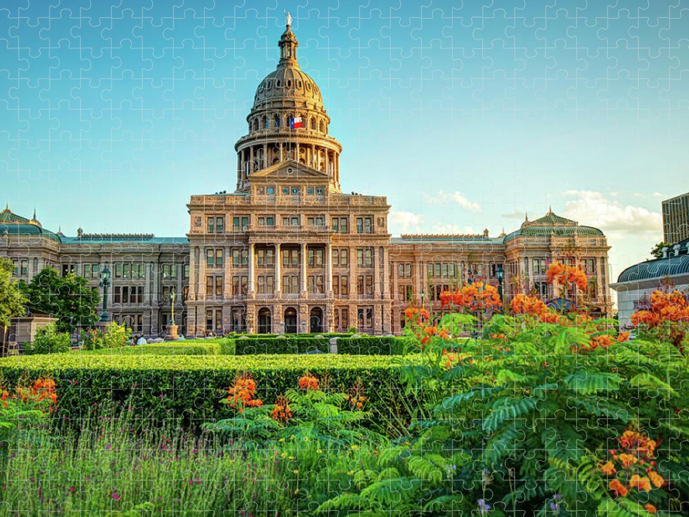 America Jigsaw Puzzle featuring the photograph Austin Texas State Capitol Building and Flower Garden by Gregory Ballos